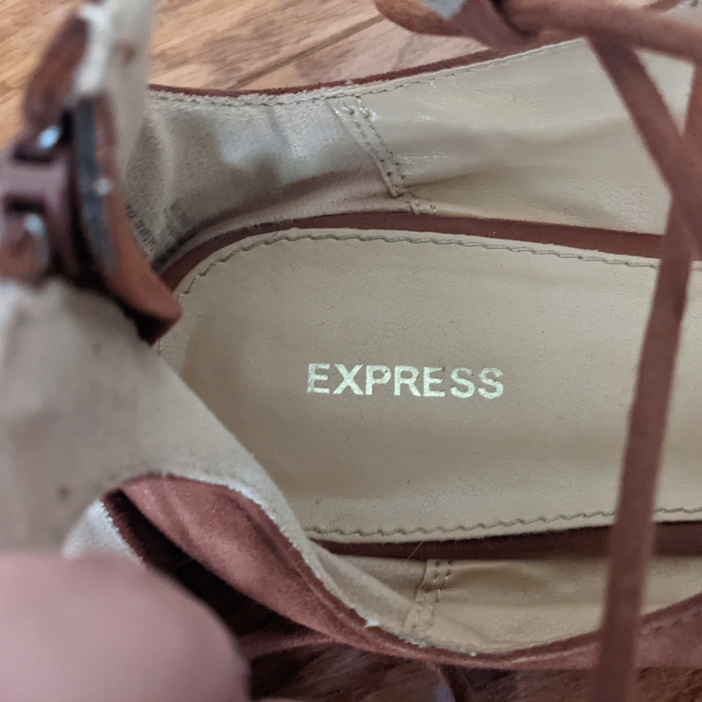Express Rust Brown Faux Suede Pointed Toe Lace Up… - image 3